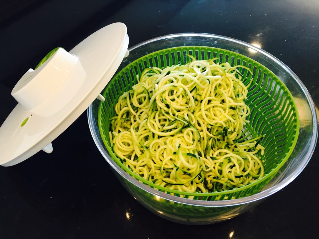 Zoodles in salad spinner